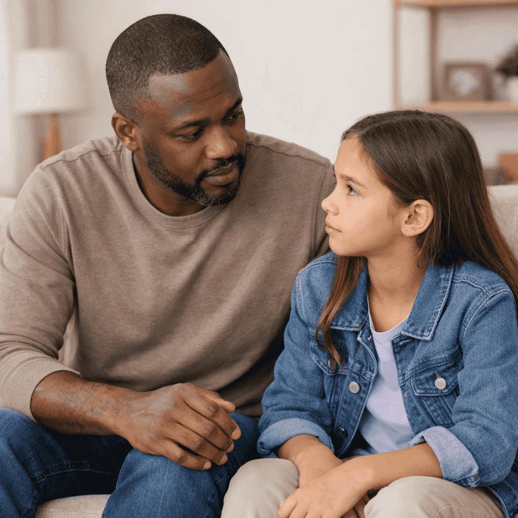 Mom and teen son talking together